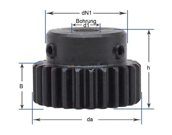 Zahnrad gerade verzahnt Modul M1 - 26 Zähne - Bohrung fi 6,35 mm